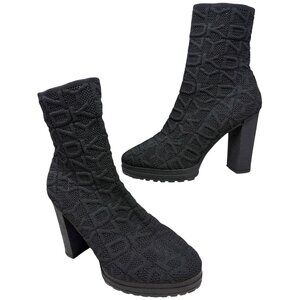 DKNY‎ Tammy Black Knit Logo Chunky Platform Bootie